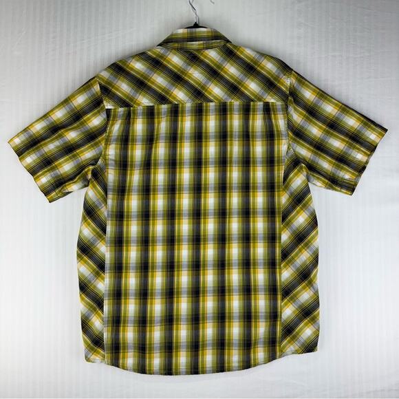 Prana Milo Pearl Snap Short Sleeve Button Down Shirt Size Medium Yellow Plaid - Picture 5 of 6